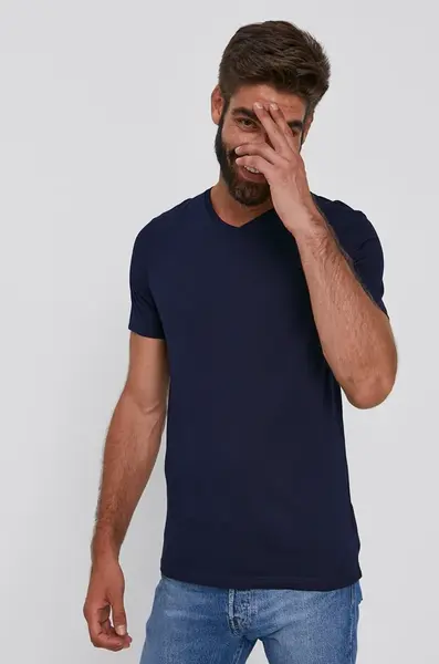 Bavlněné tričko United Colors of Benetton tmavomodrá barva, hladké