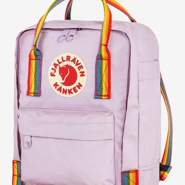 Batoh Fjallraven Kanken Rainbow Mini fialová barva, malý, s aplikací, F23621