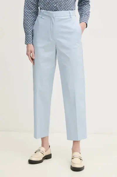 Kalhoty Tommy Hilfiger dámské, modrá barva, jednoduché, high waist, WW0WW40504