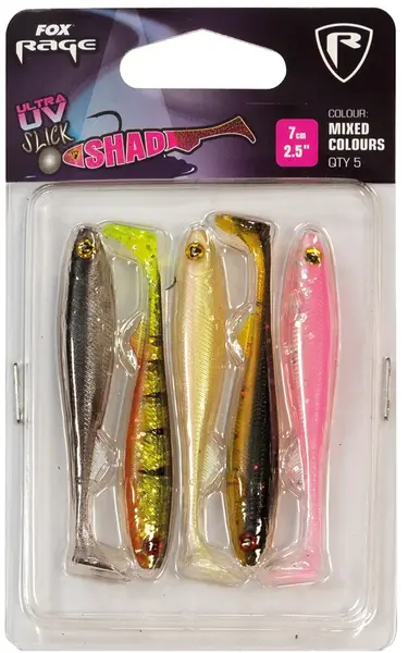 Fox rage gumová nástraha slick shad uv mixed colour packs 5 ks-délka 7 cm