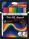 STABILO Pen 68 brush - ARTY - balenie 18 ks (Prémiový vláknový fix s hrotom štetca pre rôzne šírky čiary)