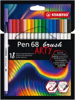STABILO Pen 68 brush - ARTY - balenie 18 ks (Prémiový vláknový fix s hrotom štetca pre rôzne šírky čiary)