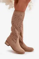 Boto Průsvitné dámské kozačky na nízkém podpatku z ekokože se zipem tmavě hnědé Orchides