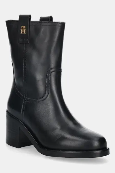 Kožené kotníkové boty Tommy Hilfiger RIDING LTHR MID BOOT BLOCK HEEL