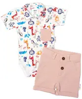 Baby Nellys 2-dielna sada body kr. rukáv, kraťasky, Safari - ecru/béžová, veľ. 92