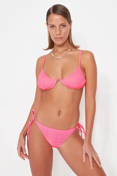 Trendyol Pink Gimped Tie Detailní Spodní Díl Bikin