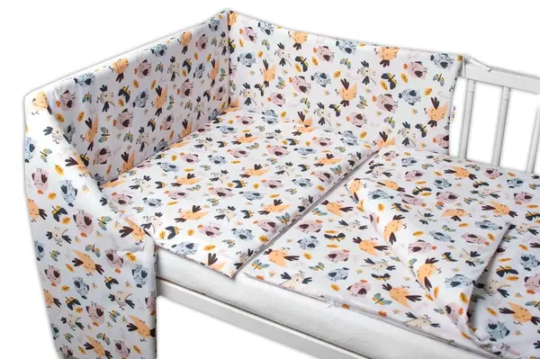 3-dielna sada - mantinel s obliečkami Vtáčiky a Vážky - biela, 120x90 cm