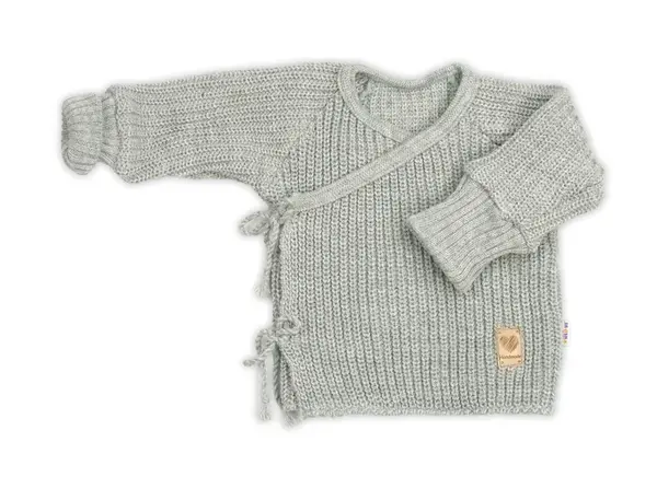 Dojčenský svetrík, rastúci, na zaväzovanie na boku - šedý