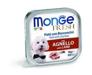 Monge Dog Fresh paté s kousky masa - jehněčí 100 g