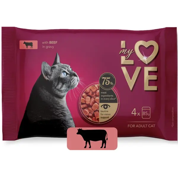 My Love SET kapsičky pre mačky s hovädzím mäsom v omáčke 4 x 85 g (2442)