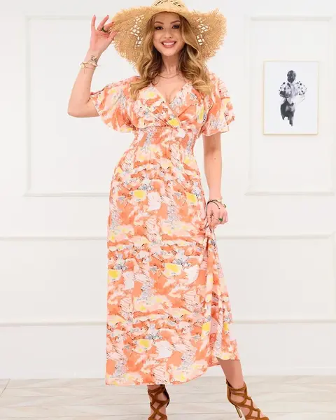 Resti Orange women's long dress with fashionable pattern - Clothing
