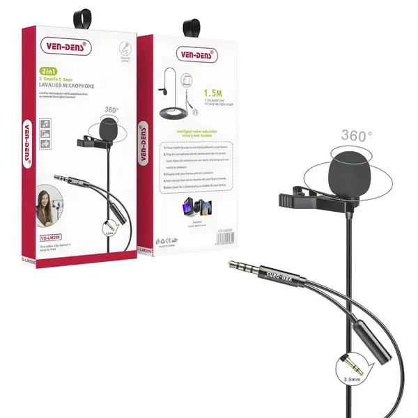 2 v 1 Lavalier Mikrofón s 3,5mm Splitterom - Čierna H34203