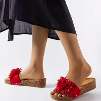 Gemre Red flip-flops with a flower on a cork sole Anjali
