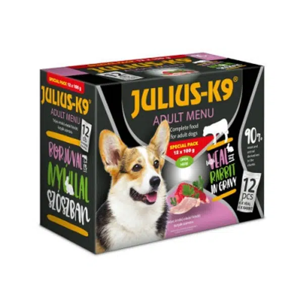 Julius K-9 Adult Menu Special Pack výběr v omáčce pro psy - telecí a králičí 12 x 100 g