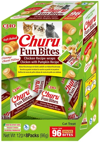 Inaba Ciao Churu Fun Bites – kuřecí a dýňové plněné wrapy 96 g (12 g x 8 balení)