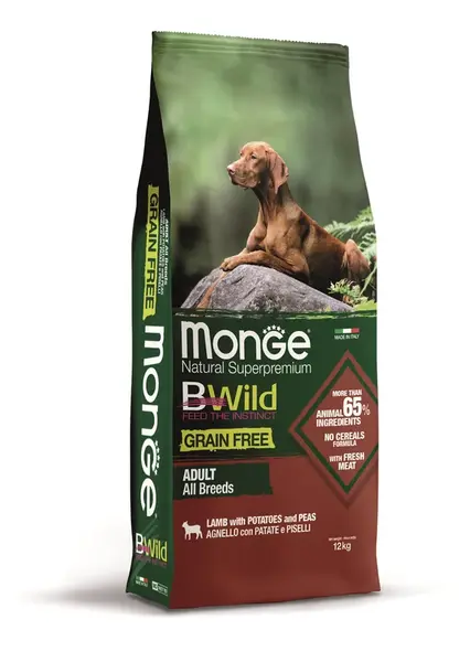 Monge BWild Grain Free All Breeds Adult suché krmivo pre psov - jahňacie, zemiaky, hrášok 12 kg