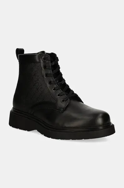 Kožené členkové topánky Calvin Klein LACE UP BOOT W/ ZIP MONO