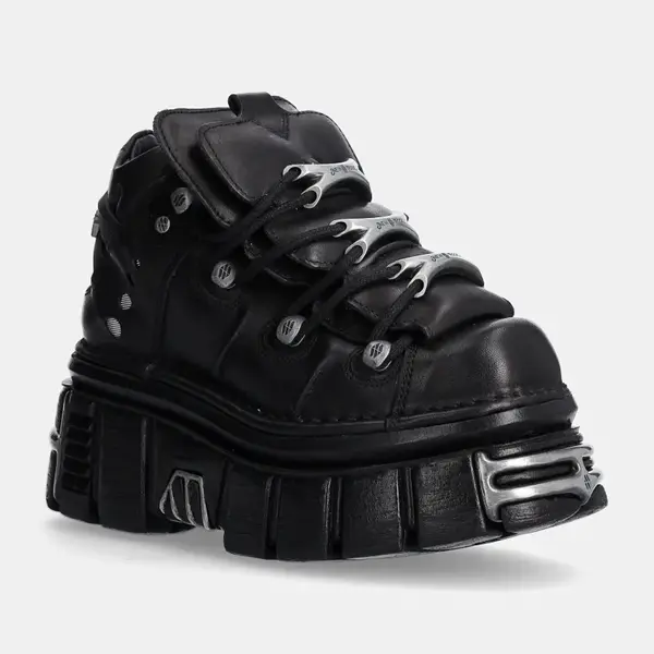 Kožené tenisky New Rock Nomada Negro + Tower Negro Lateral E14 Acero čierna farba, M-106-S112