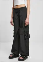 Women's Wide Crinkle Nylon Cargo Pants Black