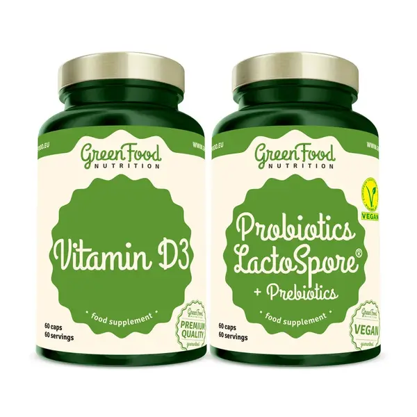 GreenFood Nutrition Duopack Probiotics Lactospore® + Prebiotics 60cps +Vitamin D3 60cps