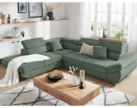 Rohová sedací souprava Fabio, šedo-zelená látka, levý roh