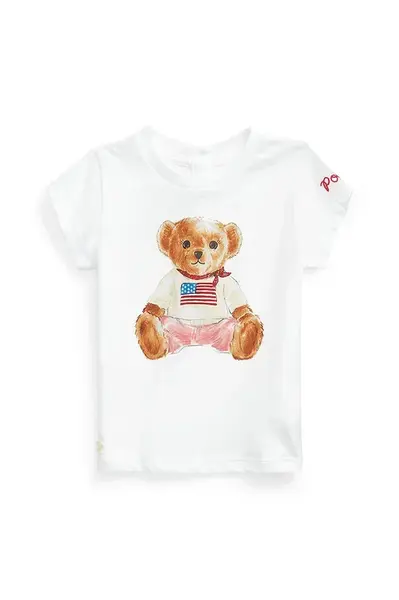 Dětské bavlněné tričko Polo Ralph Lauren bílá barva, s potiskem, 310844732001