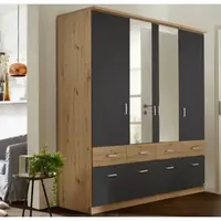 Šatní skříň se zrcadly Bremen, 181 cm, dub artisan/tmavě šedá