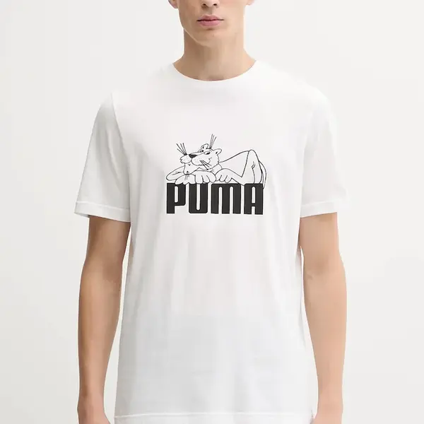 Bavlněné tričko Puma pánské, bílá barva, s potiskem, 632087