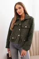 Kesi Włoski Dámská bunda s vlnou a nadýchanou strukturou a ozdobnými knoflíky khaki