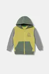 Dětská bavlněná mikina United Colors of Benetton zelená barva, s kapucí, hladká, 3J68G503V