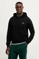 Bavlněná mikina Lacoste pánská, černá barva, s kapucí, hladká, SH9839