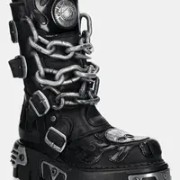 Kožené workery New Rock dámské, černá barva, na platformě, M-727-S5