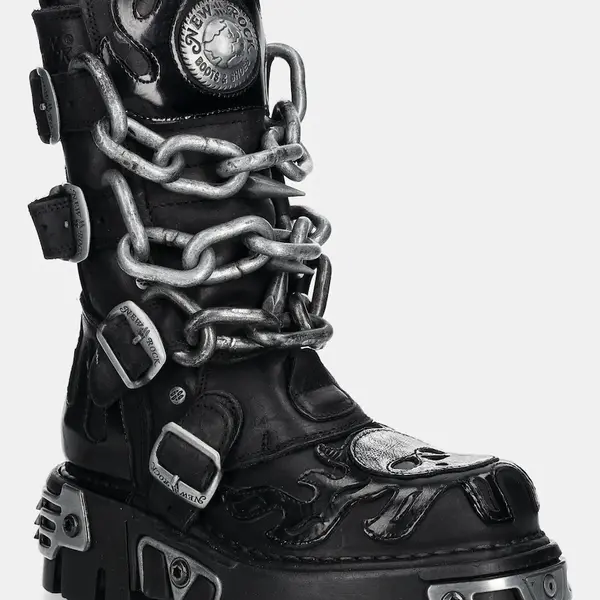 Kožené workery New Rock dámské, černá barva, na platformě, M-727-S5