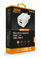 Chytrá síťová mini nabíječka ALIGATOR Power Delivery 20W, USB-C + USB-A, bílá
