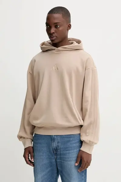 Mikina adidas ALL SZN pánská, béžová barva, s kapucí, hladká, JL6537
