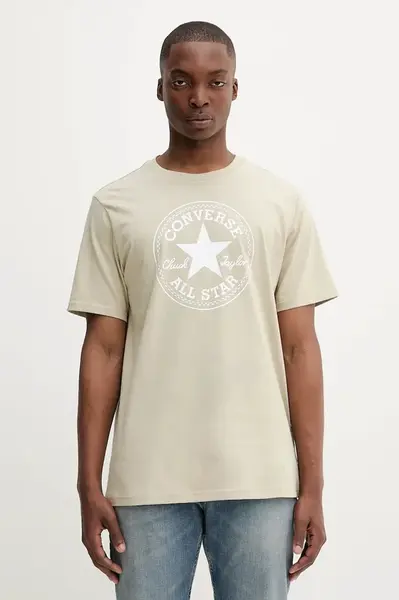 Bavlněné tričko Converse béžová barva, s potiskem, 10025459-A36