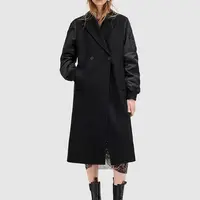 Kabát s vlnou AllSaints PAULAH černá barva, přechodný, dvouřadový, W007OZ