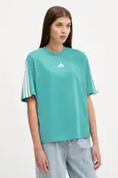 Bavlněné tričko adidas 3-Stripes dámské, tyrkysová barva, JX7626