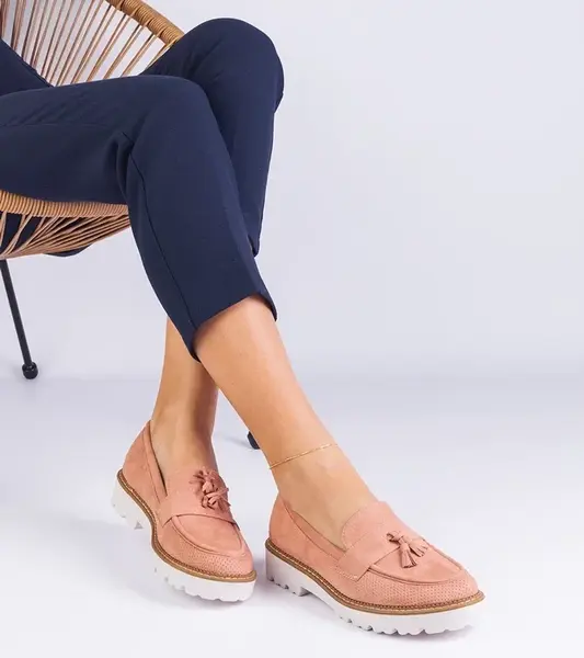 Gemre Pink women's eco-suede loafers with Balada embellishment