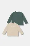 Dětské bavlněné tričko s dlouhým rukávem Emporio Armani 2-pack béžová barva, s potiskem, EB000767 AF16162