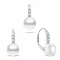 Brilio Silver Půvabný stříbrný set šperků s perlami SET291W (náušnice, přívěsek)