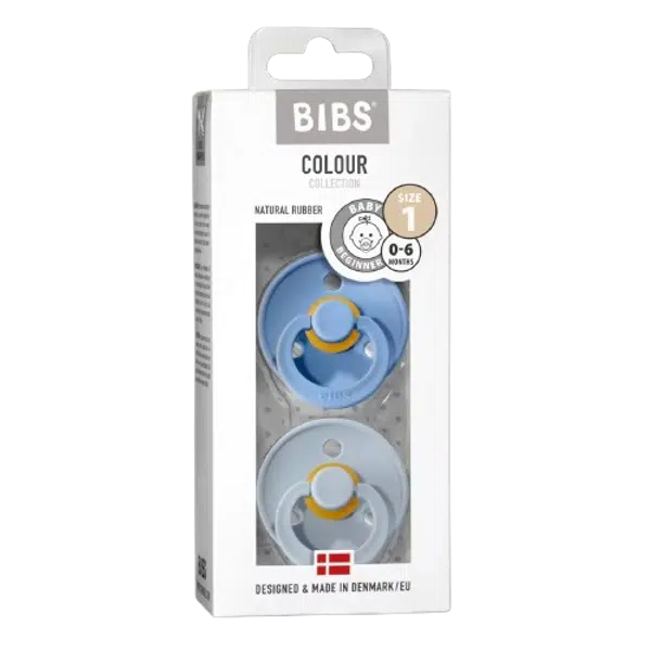 BIBS Colour Dudlíky z přírodního kaučuku - velikost 1, Sky Blue/Baby Blue 2 ks