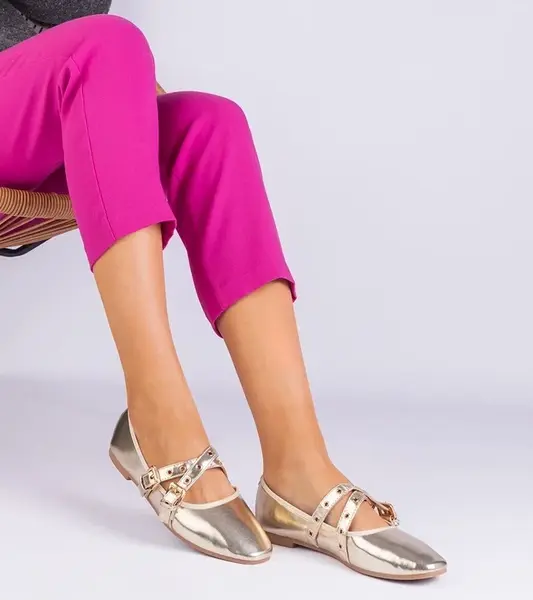 Gemre Golden eco-leather ballerinas decorated with buckles Emmarino