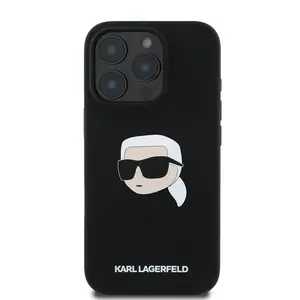 Zadní kryt Karl Lagerfeld Liquid Silicone Karl Head MagSafe pro Apple iPhone 16 Pro Max, černá