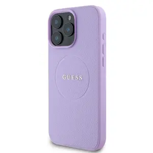 Zadní kryt Guess PU Grained Classic Logo MagSafe pro Apple iPhone 16 Pro, fialová