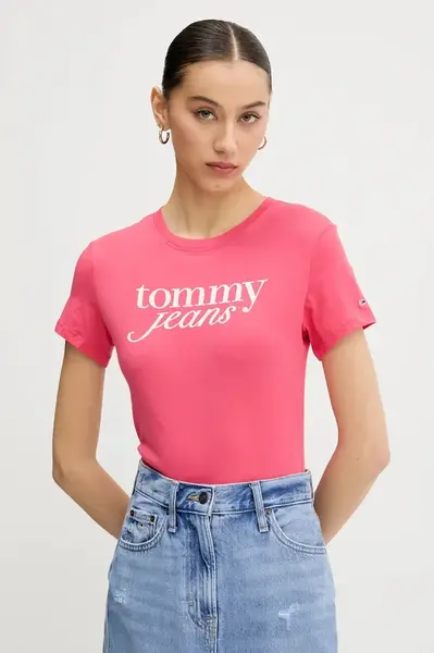 Bavlněné tričko Tommy Jeans růžová barva, DW0DW19447