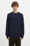 Vlněný svetr Norse Projects Henning Merino Crew pánský, tmavomodrá barva, N45.0561.7004