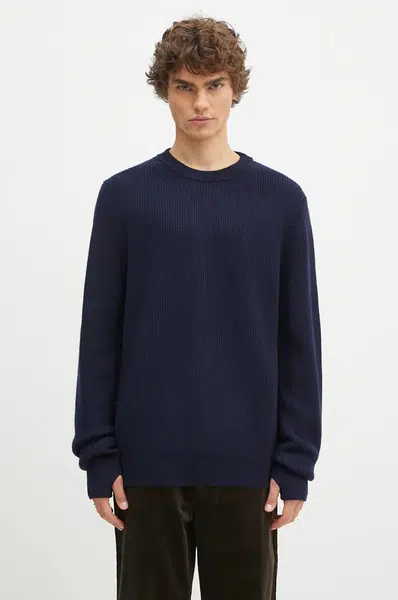 Vlněný svetr Norse Projects Henning Merino Crew pánský, tmavomodrá barva, N45.0561.7004
