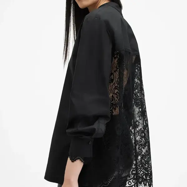 Košile AllSaints ETHEL LACE dámská, černá barva, regular, se stojáčkem, W085PB