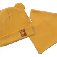 Baby Nellys Žebrovaná dvouvrstvá čepice s oušky + šátek, hořčicová, 68/74